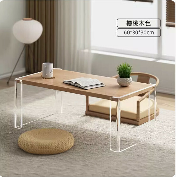 Popular Chinese style bay window solid wood coffee table (cherry wood color) [size: 60*30*height 30CM]