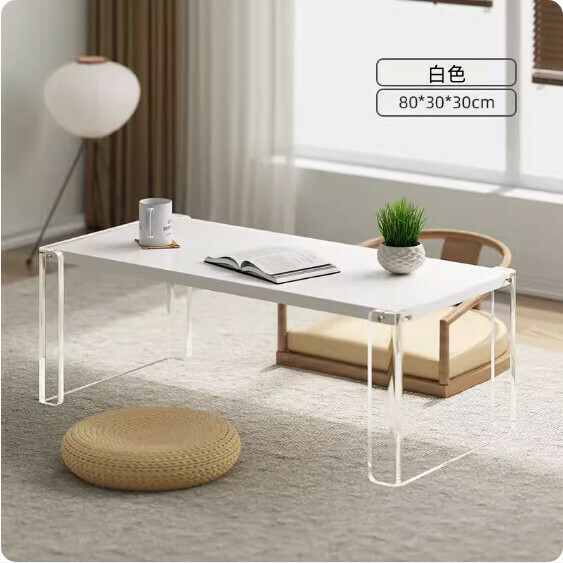 Popular Chinese style bay window solid wood coffee table (white) [size: 80*30*height 30CM]