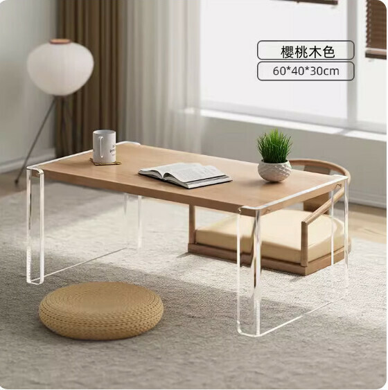 Popular Chinese style bay window solid wood coffee table (cherry wood color) [size: 60*40*height 30CM]