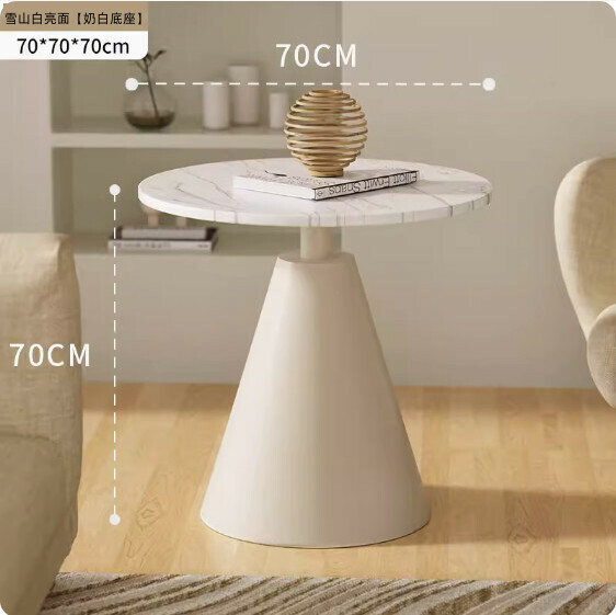 Hot style solid wood simple coffee table for small apartments (snow mountain white glossy surface [milk white base]) [size: 70*70*70cm]