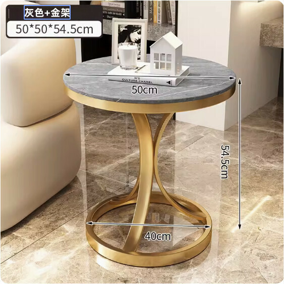 Popular light luxury Italian slate coffee table (gold frame: diameter 50cm [grey])