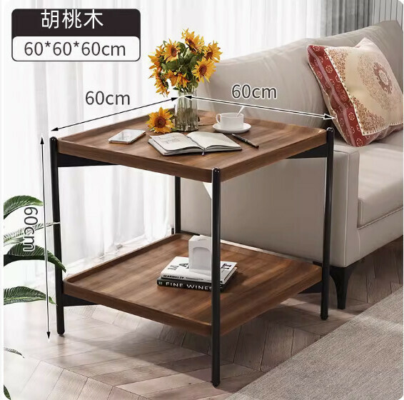 爆款密度板簡約方形茶几（胡桃木-加粗鐵腿）【尺寸：60*60*60cm】