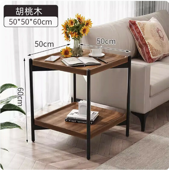 爆款密度板簡約方形茶几（胡桃木-加粗鐵腿）【尺寸：50*50*60cm】