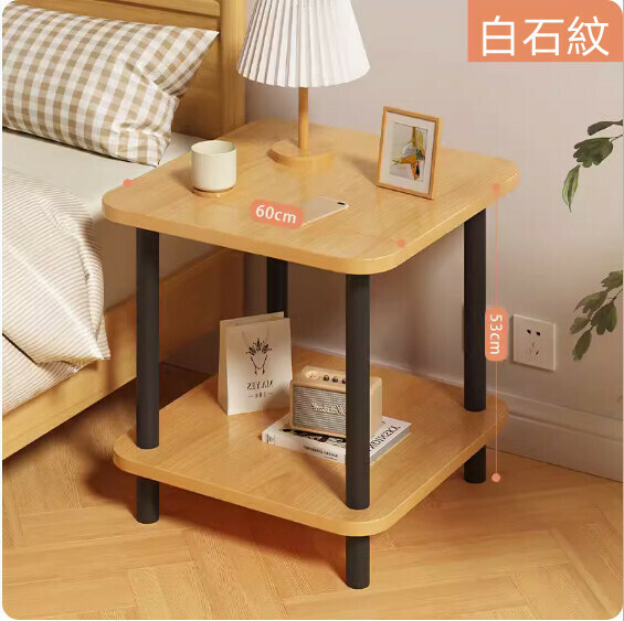 New density board simple double-layer black leg coffee table (wood color) [size: 60*60*53cm]