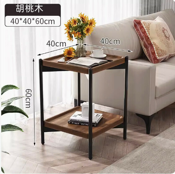 New density board simple square coffee table (walnut-thick iron legs) [size: 40*40*60cm]