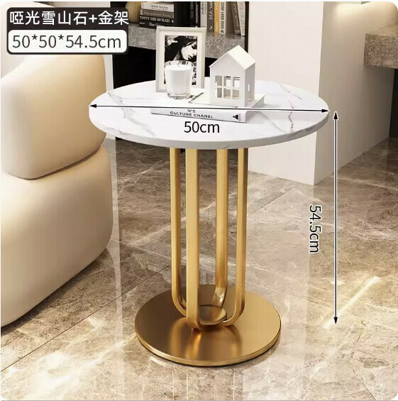 New slate Italian coffee table [snow mountain stone (matte) + gold frame] [size: 50*50*54.3cm]