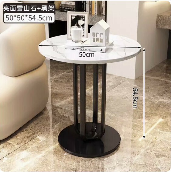 New slate Italian coffee table [snow mountain stone (bright surface) + black frame] [size: 50*50*54.3cm]