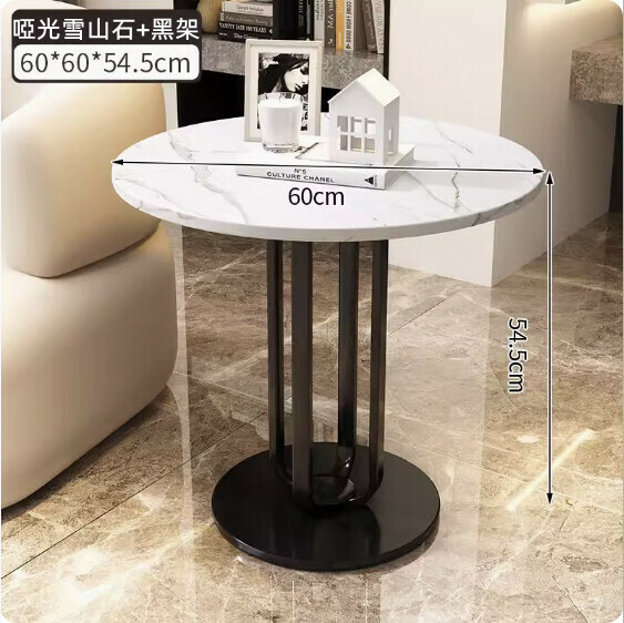 New slate Italian coffee table [snow mountain stone (matte) + black frame] [size: 60*60*54.3cm]
