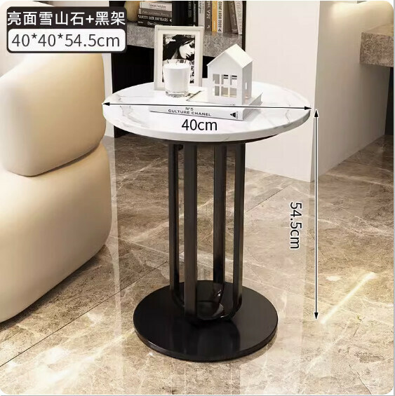 New slate Italian coffee table [snow mountain stone (bright surface) + black frame] [size: 40*40*54.3cm]
