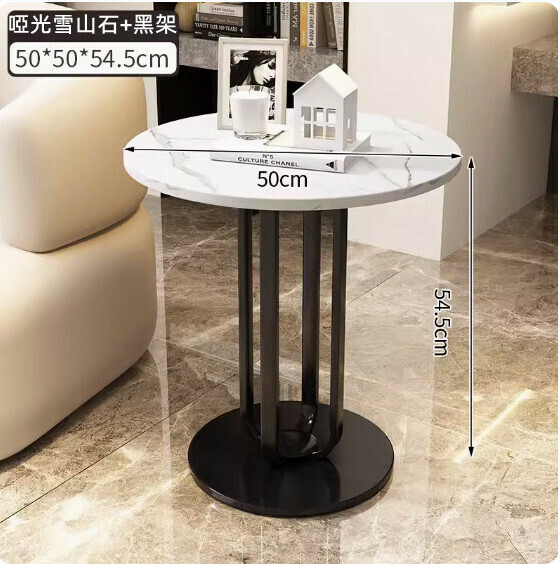 New slate Italian coffee table [snow mountain stone (matte) + black frame] [size: 50*50*54.3cm]