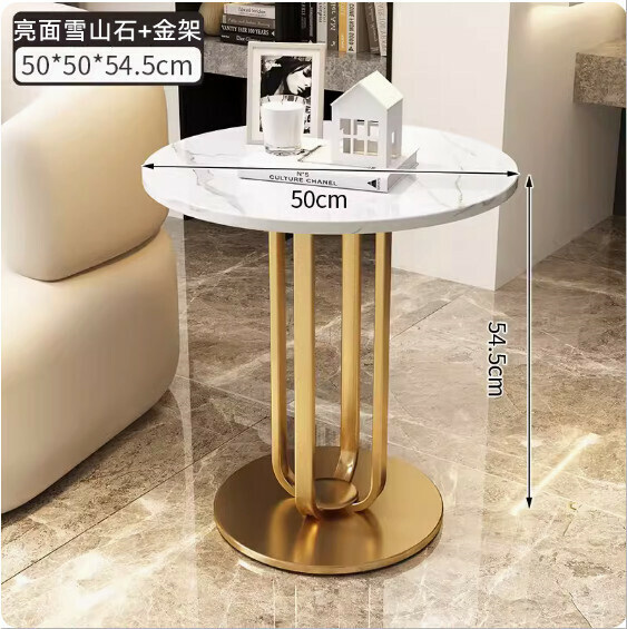 New slate Italian coffee table [snow mountain stone (bright surface) + gold frame] [size: 50*50*54.3cm]