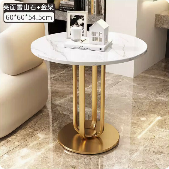 New slate Italian coffee table [snow mountain stone (bright surface) + gold frame] [size: 60*60*54.3cm]