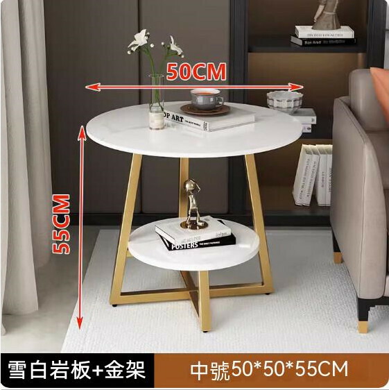 New slate simple modern living room coffee table (snow white slate + gold frame) [size: 50*50*55cm]