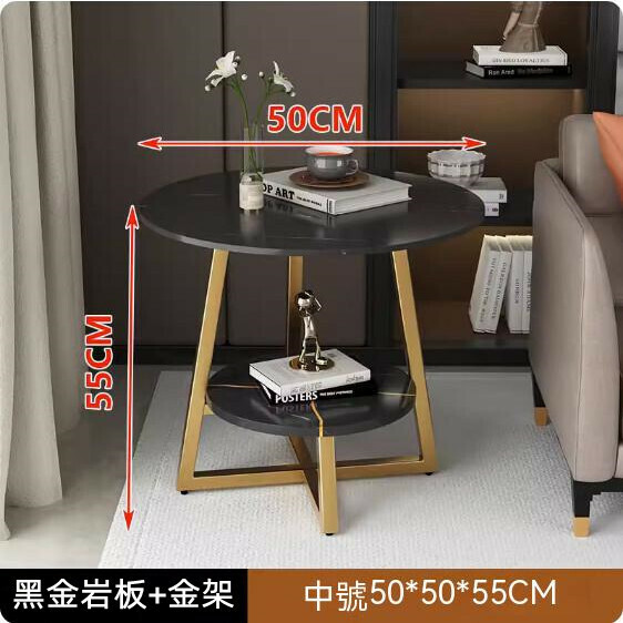 New slate simple modern living room coffee table (black gold slate + gold frame [) [size: 50*50*55cm]