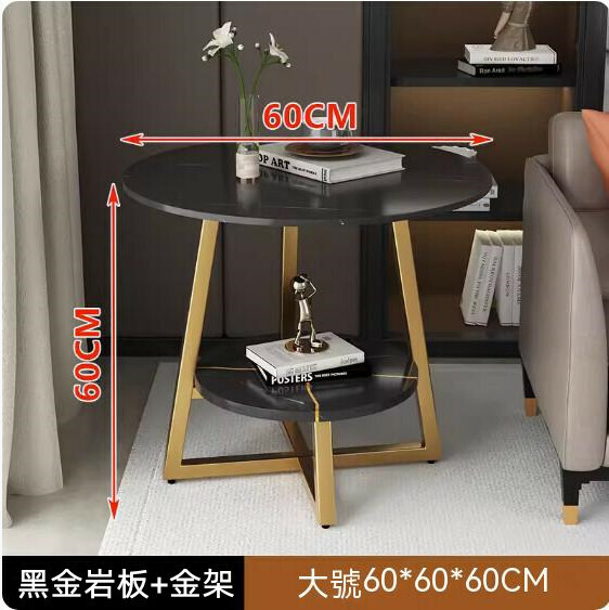 New slate simple modern living room coffee table (black gold slate + gold frame) [size: 60*60*60cm]