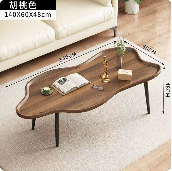 New artificial board light luxury minimalist coffee table (walnut color-cloud style) [size: 140*60*48cm]