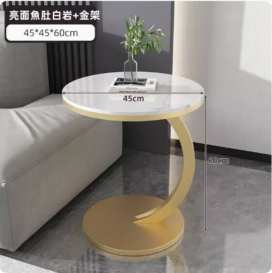 New slate small coffee table (glossy fish belly white rock + gold frame) [size: 45*45*60cm]