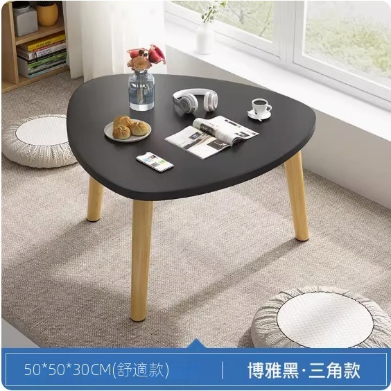 新款陽台飄窗密度板小茶几（黑拉絲弧形三角款）【尺寸：直徑50*50*30cm】
