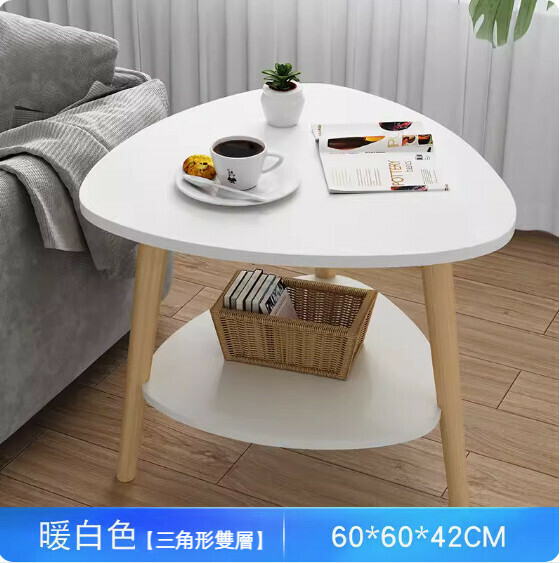 新款陽台飄窗密度板小茶几（暖白色三角雙層款）【尺寸：直徑60*60*42cm】