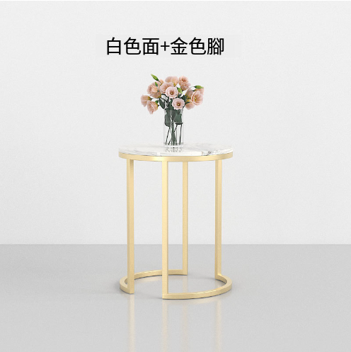 新款鐵藝大理石小桌子邊幾（白色面+金腳，40*55cm)