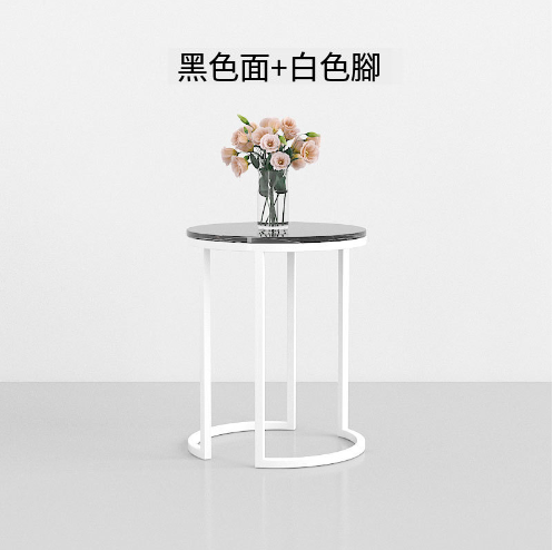 新款鐵藝大理石小桌子邊幾（黑色面+白腳，40*55cm)