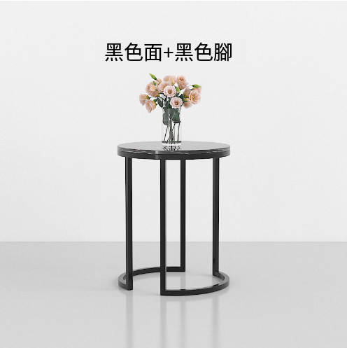 新款鐵藝大理石小桌子邊幾（黑色面+黑腳，40*55cm)