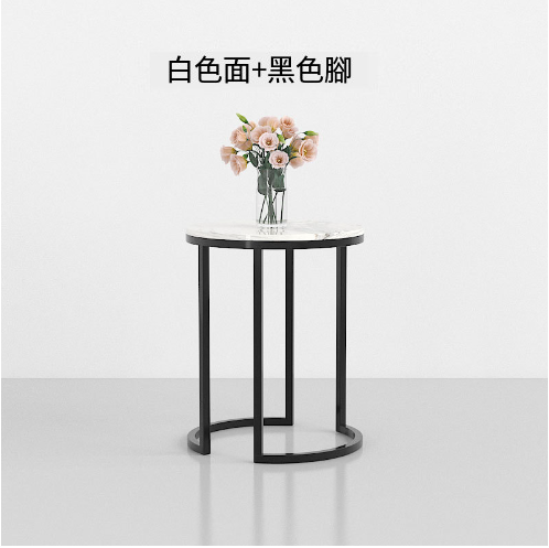 新款鐵藝大理石小桌子邊幾（白色面+黑腳，40*55cm)