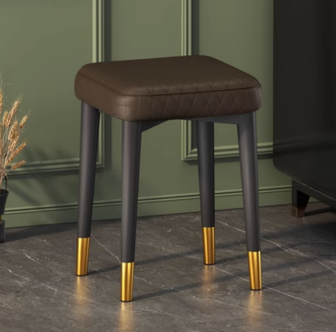 New simple, modern, light, luxurious and comfortable small square stool (quilted coffee color/gold-plated feet/latex cushion) (size: 30*30*45CM)