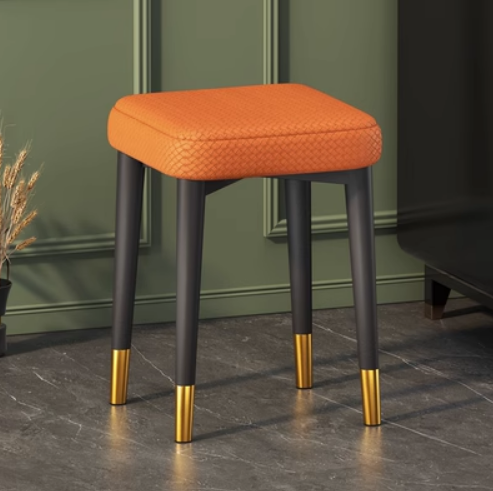 New simple, modern, luxurious and comfortable small square stool (woven leather orange/gold-plated feet/latex cushion) (size: 30*30*45CM)