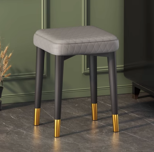 New simple, modern, luxurious and comfortable small square stool (quilted gray/gold-plated feet/latex cushion) (size: 30*30*45CM)