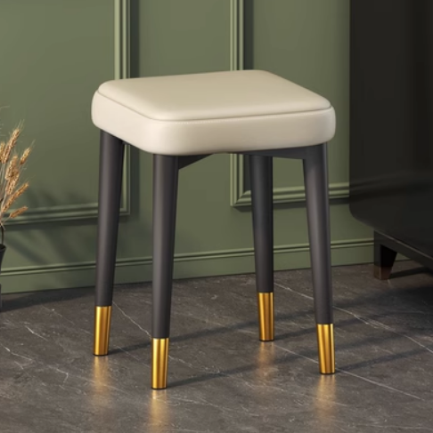 New simple, modern, light, luxurious and comfortable small square stool (Nappa leather white/gold-plated feet/latex cushion) (size: 30*30*45CM)