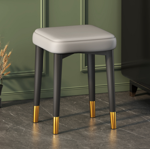 New simple, modern, luxurious and comfortable small square stool (Nappa leather gray/gold-plated feet/latex pad) (size: 30*30*45CM)