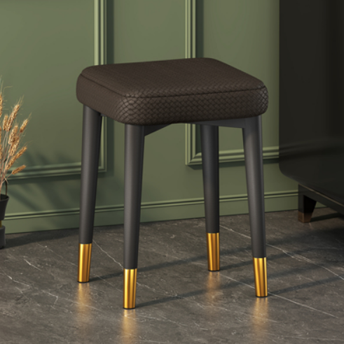 New simple, modern, light, luxurious and comfortable small square stool (woven leather brown/gold-plated feet/latex cushion) (size: 30*30*45CM)