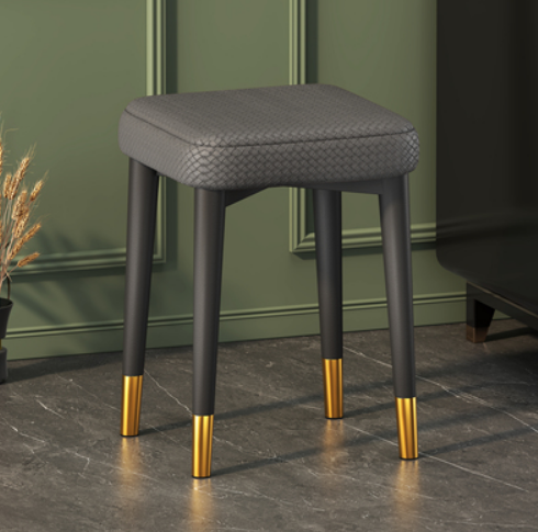 New simple, modern, luxurious and comfortable small square stool (gray woven leather/gold-plated feet/latex cushion) (size: 30*30*45CM)