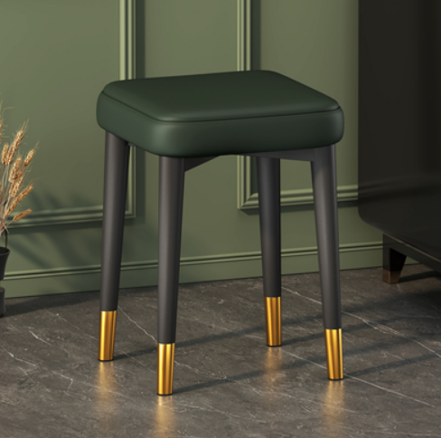 New simple, modern, luxurious and comfortable small square stool (Nappa leather dark green/gold-plated feet/latex pad) (size: 30*30*45CM)