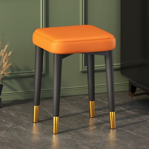 New simple, modern, luxurious and comfortable small square stool (Nappa leather orange/gold-plated feet/latex cushion) (size: 30*30*45CM)