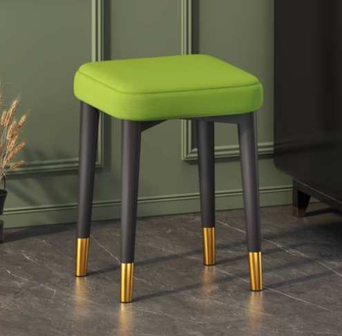 New simple, modern, light, luxurious and comfortable small square stool (light green cotton and linen/gold-plated feet/latex pad) (size: 30*30*45CM)