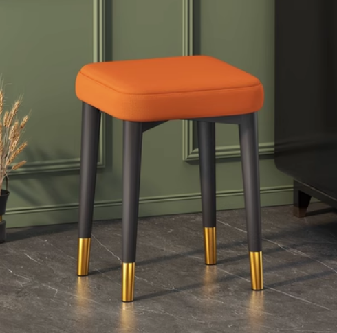 New simple, modern, luxurious and comfortable small square stool (cotton and linen orange/gold-plated feet/latex pad) (size: 30*30*45CM)