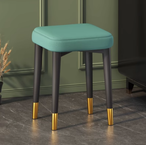 New simple, modern, luxurious and comfortable small square stool (cotton and linen turquoise/gold-plated feet/latex pad) (size: 30*30*45CM)