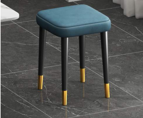 New simple, modern, luxurious and comfortable small square stool (technical cloth blue/gold-plated feet/latex pad) (size: 30*30*45CM)