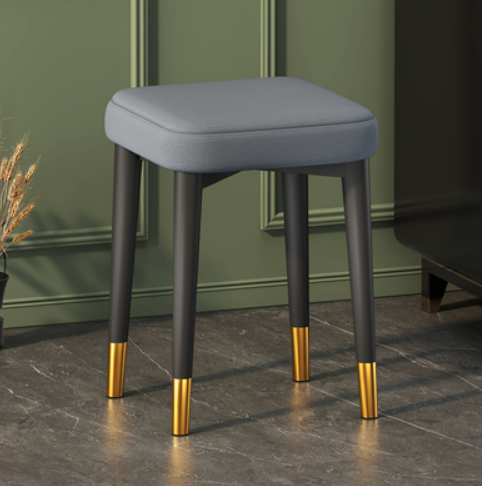 New simple, modern, luxurious and comfortable small square stool (cotton and linen gray/gold-plated feet/latex pad) (size: 30*30*45CM)