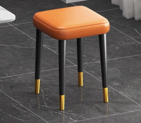 New simple, modern, light, luxurious and comfortable small square stool (orange waxed leather/gold-plated feet/latex cushion) (size: 30*30*45CM)