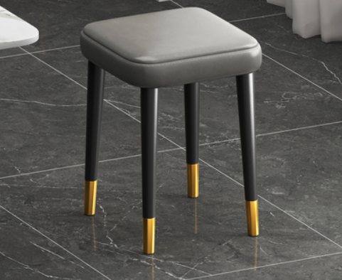 New simple, modern, light, luxurious and comfortable small square stool (oil wax leather dark gray/gold-plated feet/latex cushion) (size: 30*30*45CM)