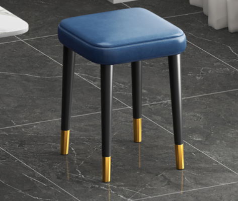 New simple, modern, luxurious and comfortable small square stool (oil wax leather blue/gold-plated feet/latex pad) (size: 30*30*45CM)