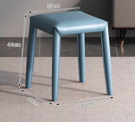 New modern simple saddle leather light luxury small stool (light blue) (size: 41*41*44*35CM)