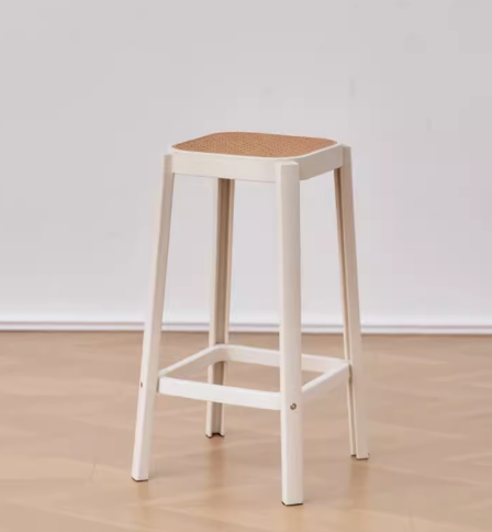 新款簡約塑料仿籐編高腳凳(白+棕芯)(尺寸:坐寬30CM,坐高65CM)