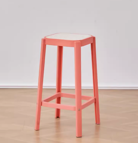 新款簡約塑料仿籐編高腳凳(粉紅+白芯)(尺寸:坐寬30CM,坐高65CM)