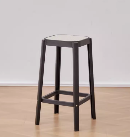 新款簡約塑料仿籐編高腳凳(黑+白芯)(尺寸:坐寬30CM,坐高65CM)