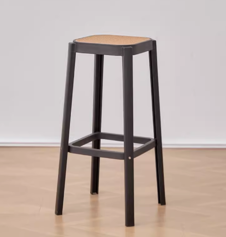 新款簡約塑料仿籐編高腳凳(黑+棕芯)(尺寸:坐寬30CM,坐高75CM)