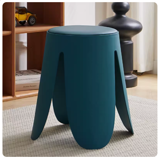 新款簡約加厚時尚塑料圓凳(孔雀藍)(尺寸:45*30*35*38CM)